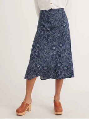 MARINE LAYER Avery Hemp/Tencel Navy Floral Midi Skirt Boho 6